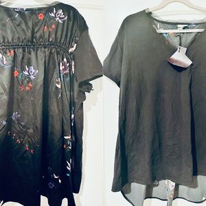 NWT AVA & VIV 2X black floral printed shirt